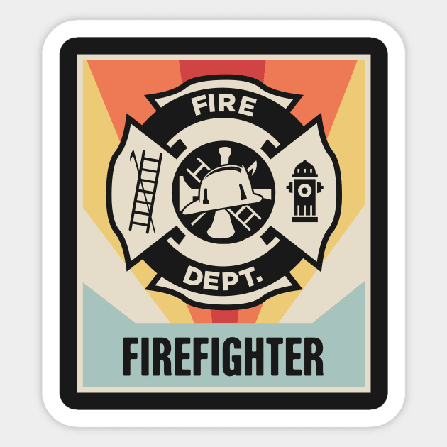 Vintage Style Firefighter Logo Poster Sticker by MeatMan